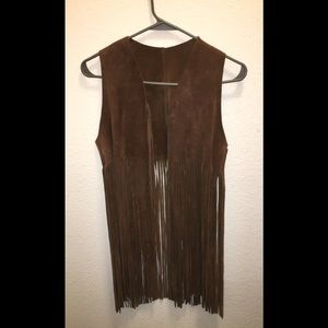 Brown leather fringe crop top - Size small